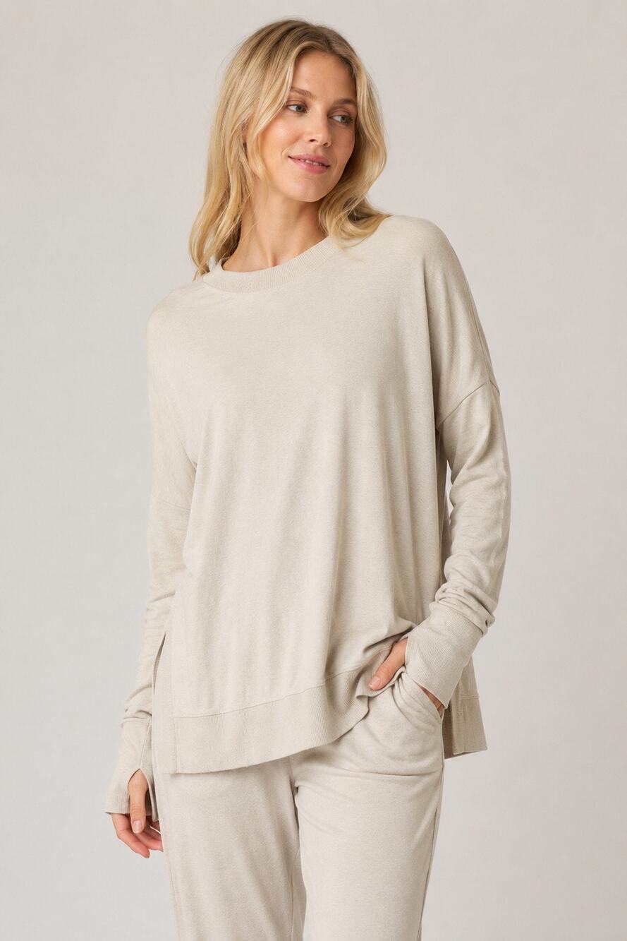 Glyder Lounge Long Sleeve Modal Pullover Thumbhole Sweatshirt Oatmeal XL